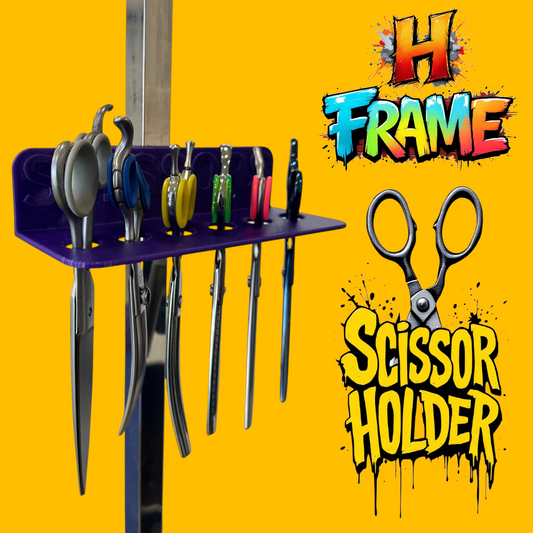 H-Frame Mounted Scissor Holder – Holds 6 Pairs, Raised ‘Scissor’ Lettering