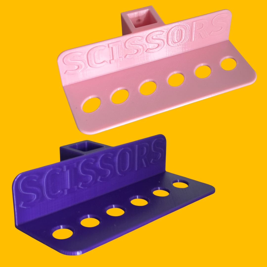 H-Frame Mounted Scissor Holder – Holds 6 Pairs, Raised ‘Scissor’ Lettering